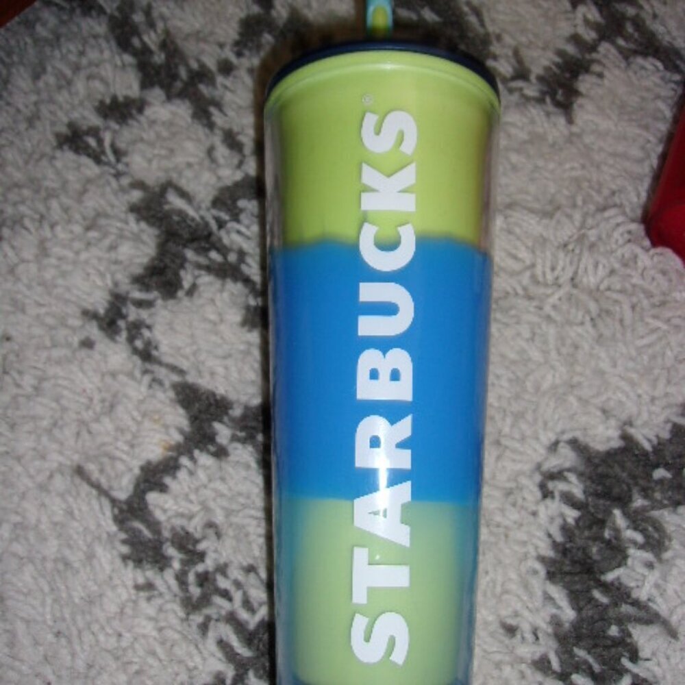 Starbucks Lime green and blue 24 oz Tumbler